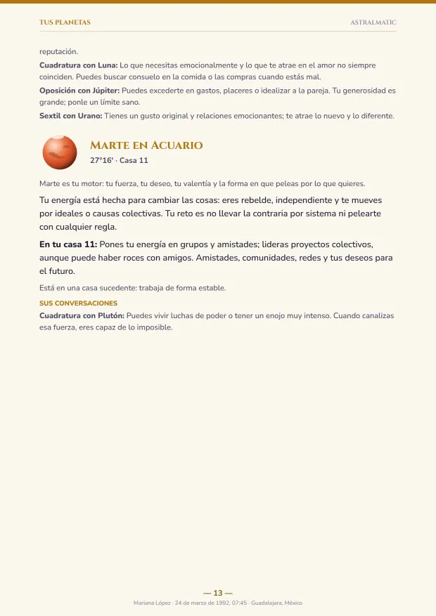 Página de los planetas personales